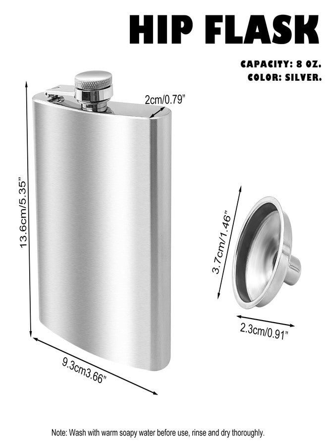 Quacc 8 oz Hip Flask with Funnel, Stainless Steel Portable Pocket Flask for Men (Silver) - Image 5
